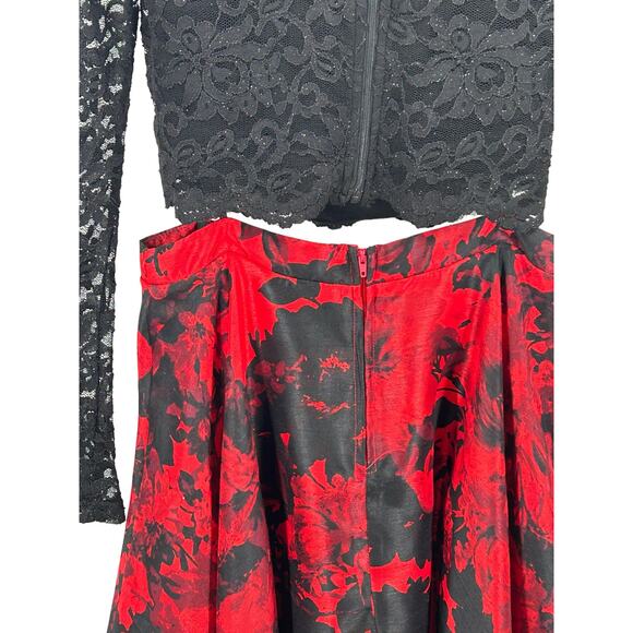 City Triangles Prom Cocktail two Piece Party Black Red Lace Juniors Size 5 - Picture 5 of 12